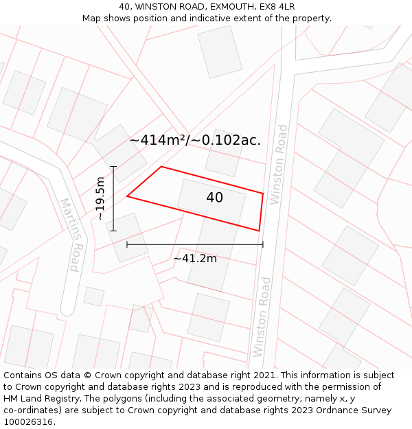 40, WINSTON ROAD, EXMOUTH, EX8 4LR: Plot and title map