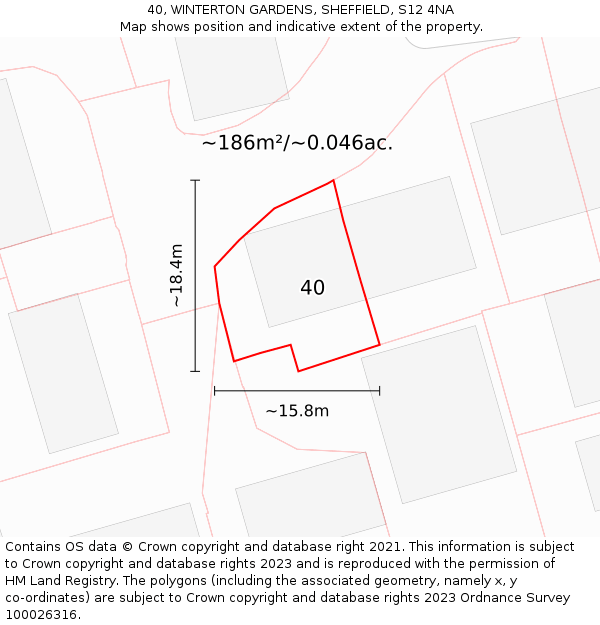 40, WINTERTON GARDENS, SHEFFIELD, S12 4NA: Plot and title map