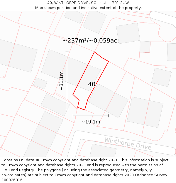 40, WINTHORPE DRIVE, SOLIHULL, B91 3UW: Plot and title map