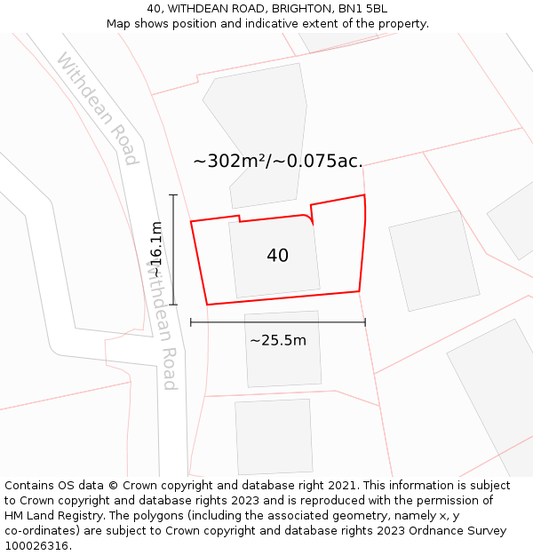 40, WITHDEAN ROAD, BRIGHTON, BN1 5BL: Plot and title map