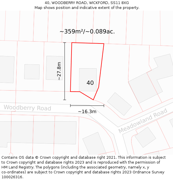 40, WOODBERRY ROAD, WICKFORD, SS11 8XG: Plot and title map