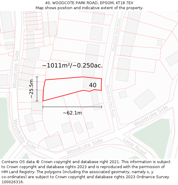 40, WOODCOTE PARK ROAD, EPSOM, KT18 7EX: Plot and title map