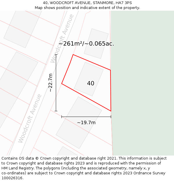 40, WOODCROFT AVENUE, STANMORE, HA7 3PS: Plot and title map