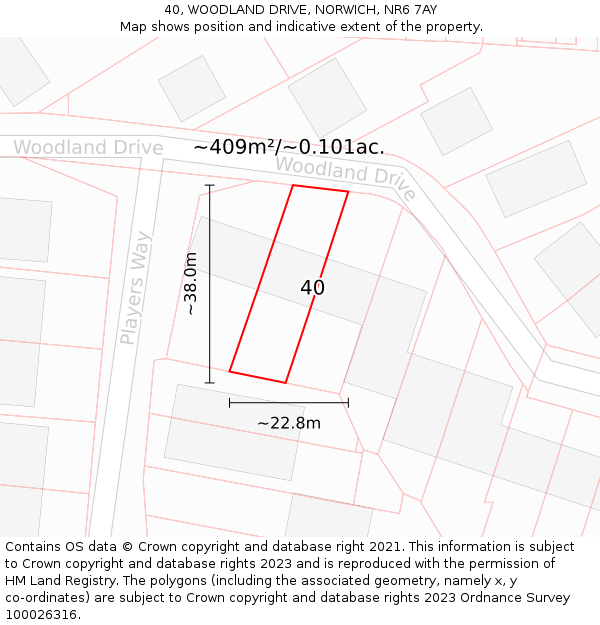 40, WOODLAND DRIVE, NORWICH, NR6 7AY: Plot and title map