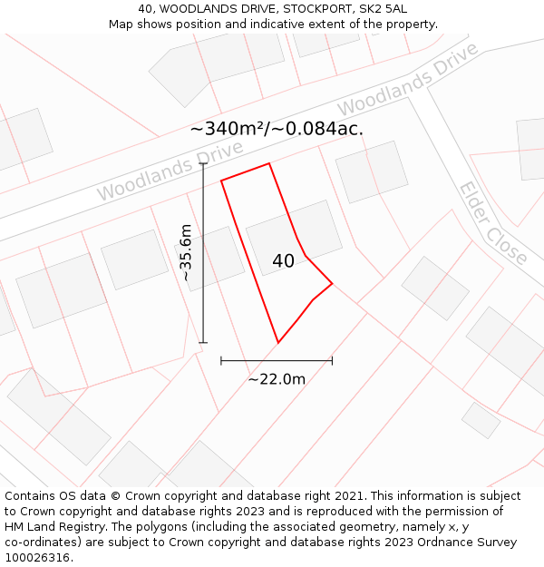 40, WOODLANDS DRIVE, STOCKPORT, SK2 5AL: Plot and title map