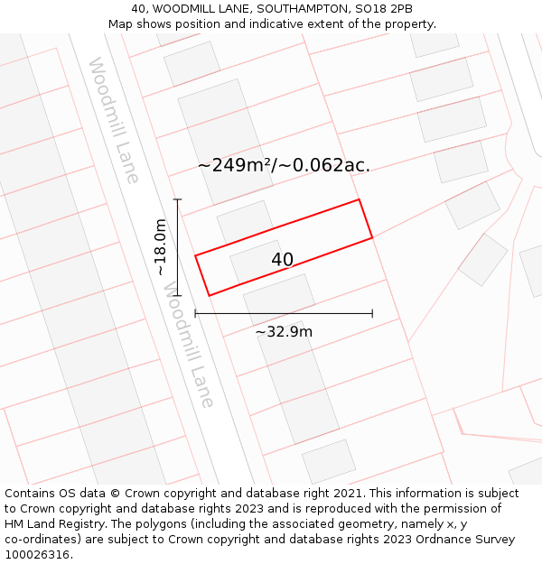 40, WOODMILL LANE, SOUTHAMPTON, SO18 2PB: Plot and title map