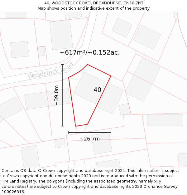 40, WOODSTOCK ROAD, BROXBOURNE, EN10 7NT: Plot and title map