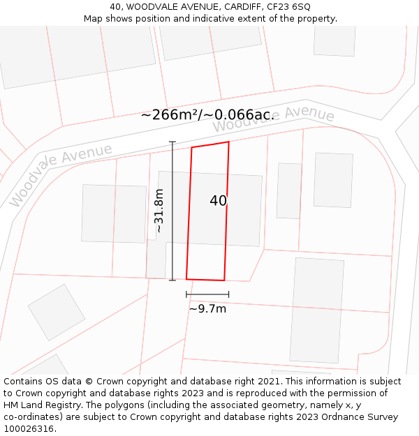 40, WOODVALE AVENUE, CARDIFF, CF23 6SQ: Plot and title map