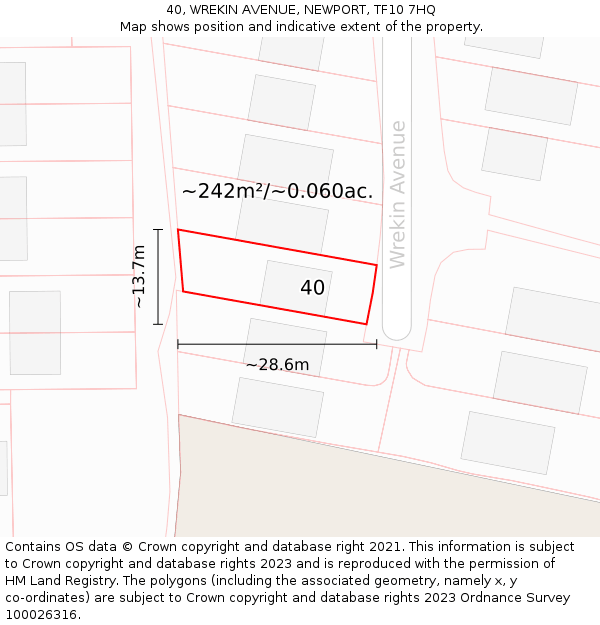 40, WREKIN AVENUE, NEWPORT, TF10 7HQ: Plot and title map