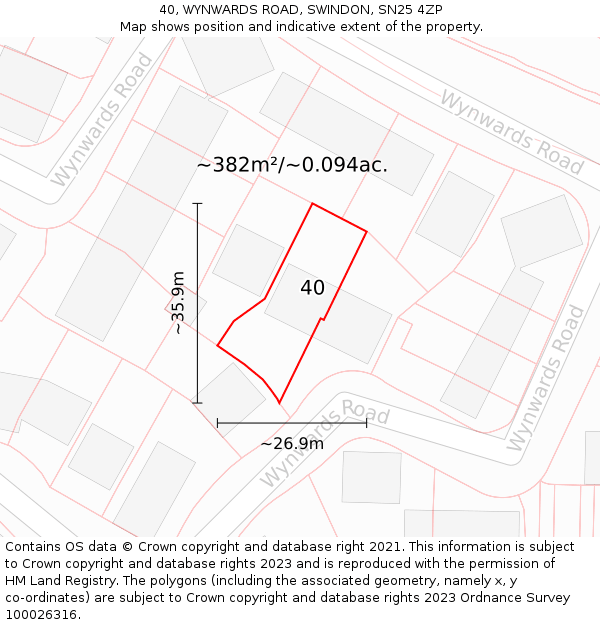 40, WYNWARDS ROAD, SWINDON, SN25 4ZP: Plot and title map