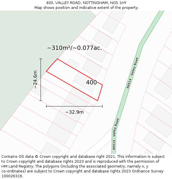 400, VALLEY ROAD, NOTTINGHAM, NG5 1HY: Plot and title map