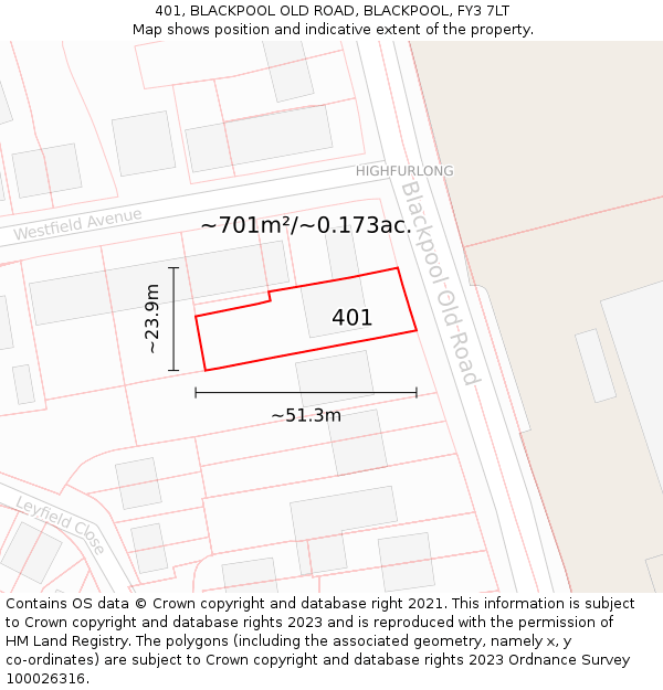 401, BLACKPOOL OLD ROAD, BLACKPOOL, FY3 7LT: Plot and title map