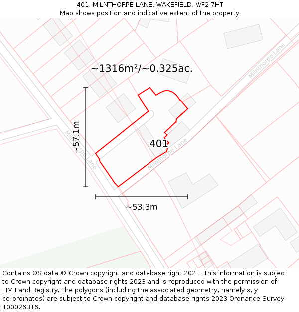 401, MILNTHORPE LANE, WAKEFIELD, WF2 7HT: Plot and title map