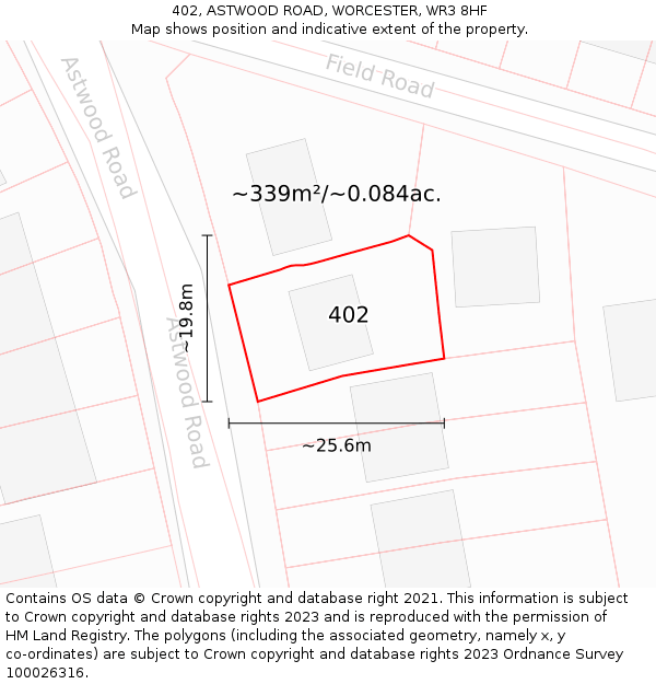 402, ASTWOOD ROAD, WORCESTER, WR3 8HF: Plot and title map