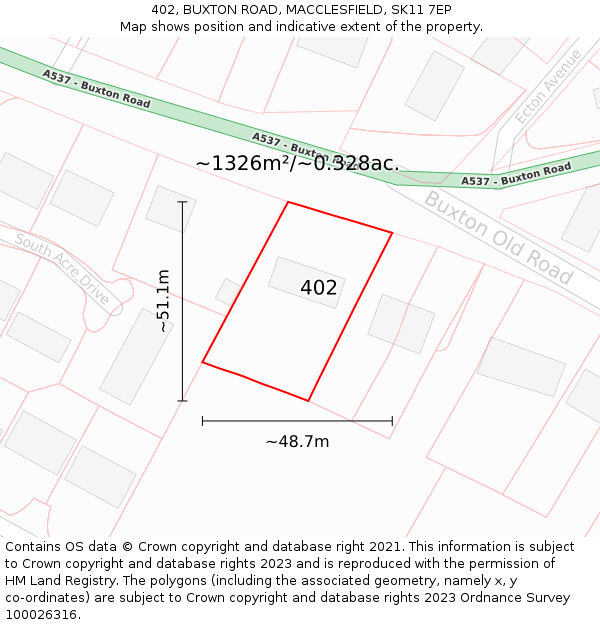 402, BUXTON ROAD, MACCLESFIELD, SK11 7EP: Plot and title map