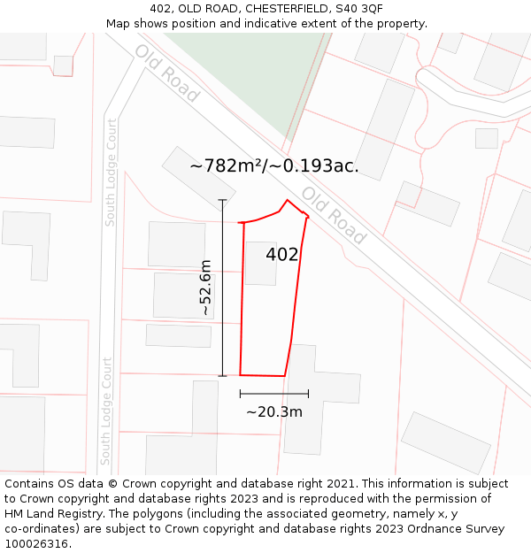 402, OLD ROAD, CHESTERFIELD, S40 3QF: Plot and title map