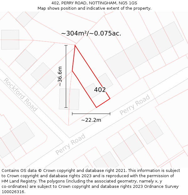 402, PERRY ROAD, NOTTINGHAM, NG5 1GS: Plot and title map