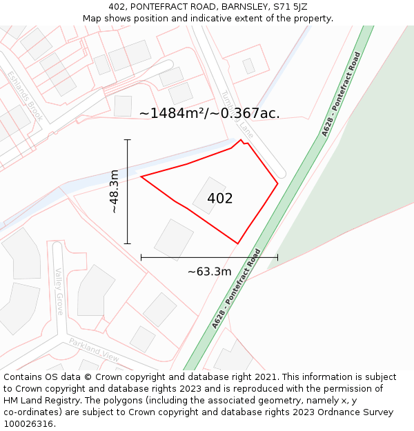 402, PONTEFRACT ROAD, BARNSLEY, S71 5JZ: Plot and title map