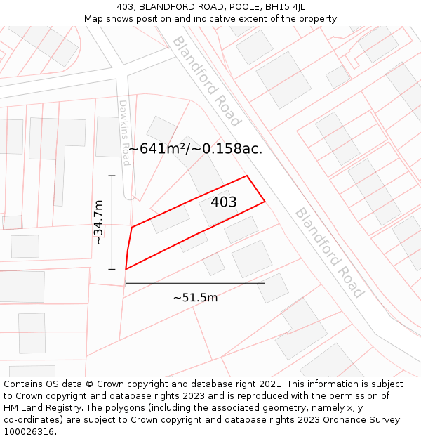 403, BLANDFORD ROAD, POOLE, BH15 4JL: Plot and title map