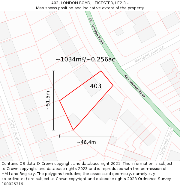 403, LONDON ROAD, LEICESTER, LE2 3JU: Plot and title map