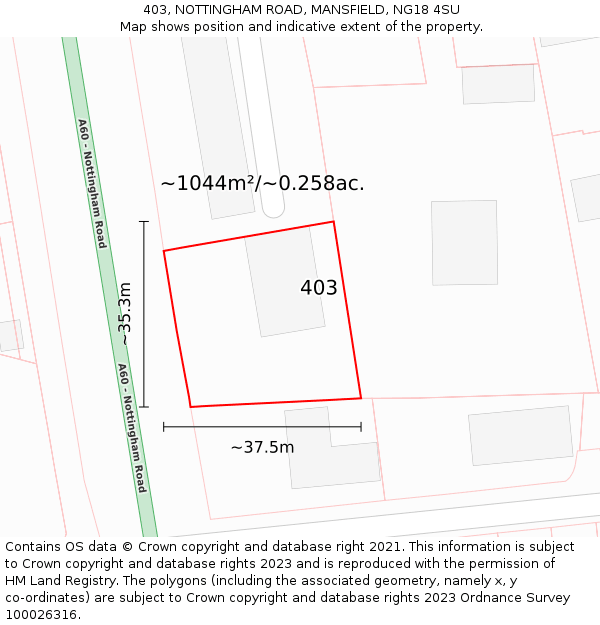 403, NOTTINGHAM ROAD, MANSFIELD, NG18 4SU: Plot and title map