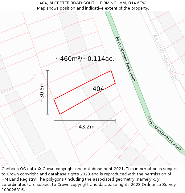 404, ALCESTER ROAD SOUTH, BIRMINGHAM, B14 6EW: Plot and title map