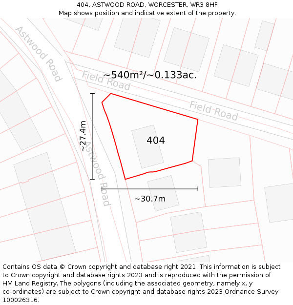 404, ASTWOOD ROAD, WORCESTER, WR3 8HF: Plot and title map