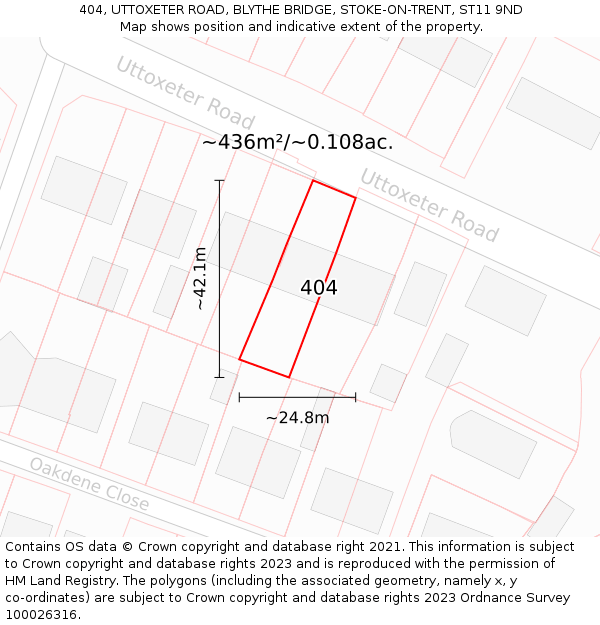 404, UTTOXETER ROAD, BLYTHE BRIDGE, STOKE-ON-TRENT, ST11 9ND: Plot and title map