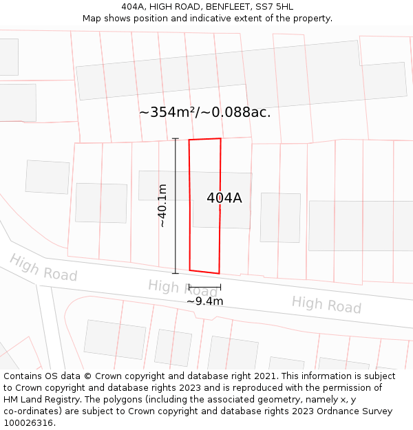 404A, HIGH ROAD, BENFLEET, SS7 5HL: Plot and title map