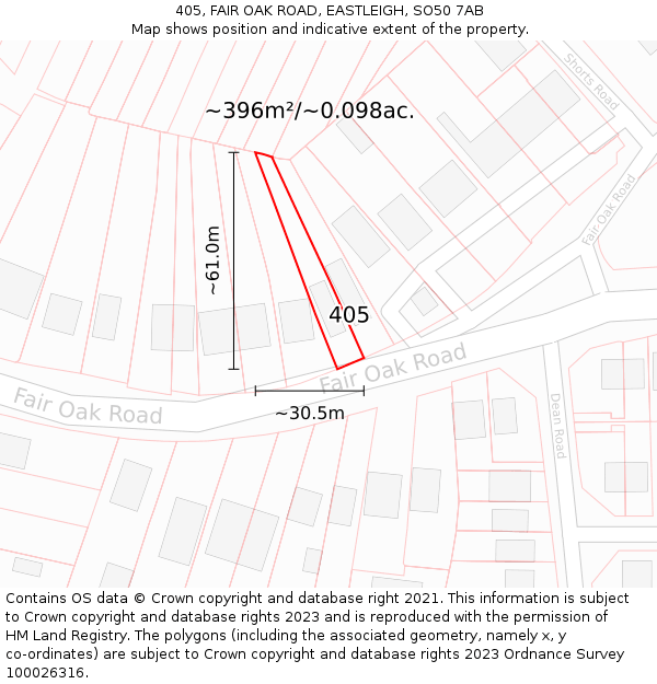 405, FAIR OAK ROAD, EASTLEIGH, SO50 7AB: Plot and title map