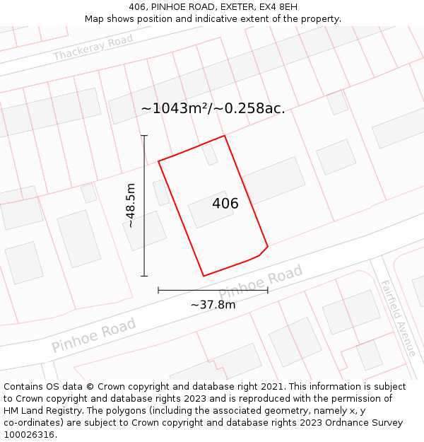 406, PINHOE ROAD, EXETER, EX4 8EH: Plot and title map