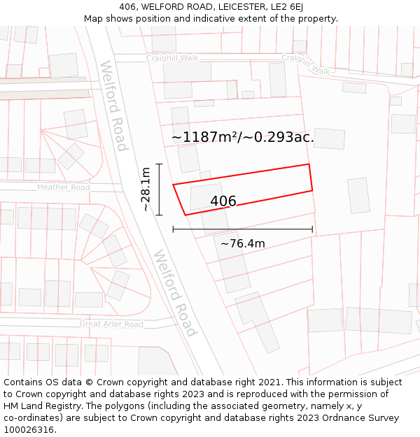 406, WELFORD ROAD, LEICESTER, LE2 6EJ: Plot and title map