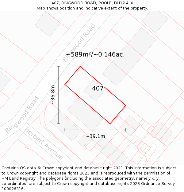407, RINGWOOD ROAD, POOLE, BH12 4LX: Plot and title map