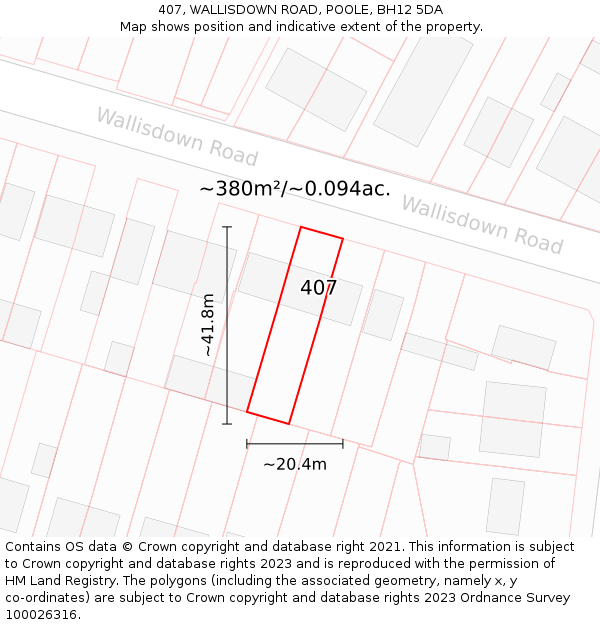 407, WALLISDOWN ROAD, POOLE, BH12 5DA: Plot and title map