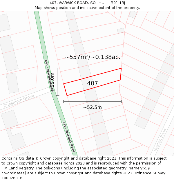 407, WARWICK ROAD, SOLIHULL, B91 1BJ: Plot and title map