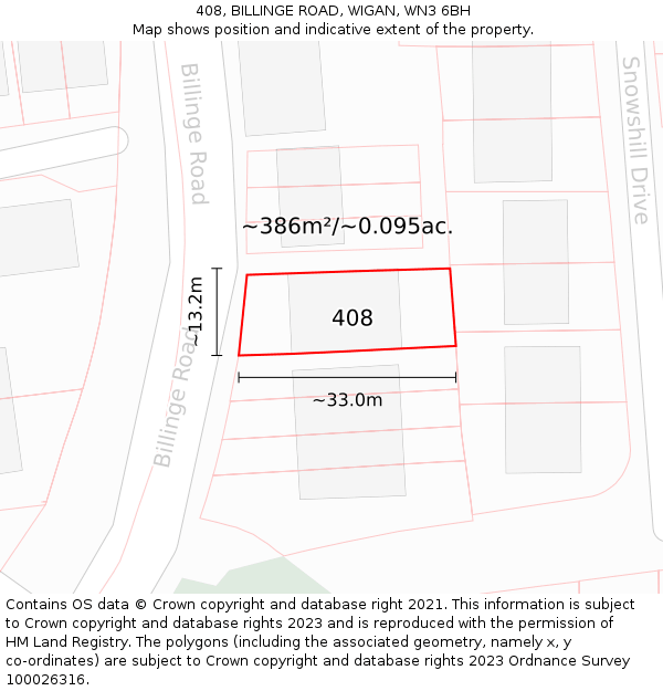 408, BILLINGE ROAD, WIGAN, WN3 6BH: Plot and title map