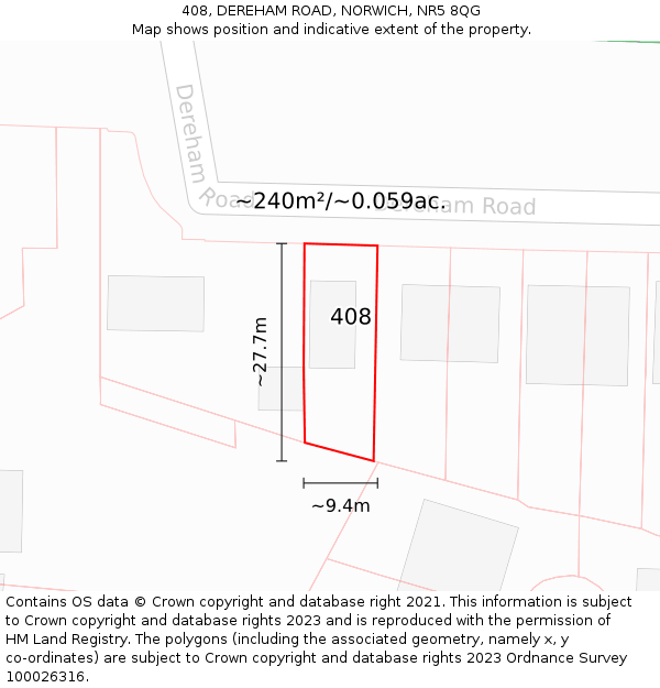 408, DEREHAM ROAD, NORWICH, NR5 8QG: Plot and title map