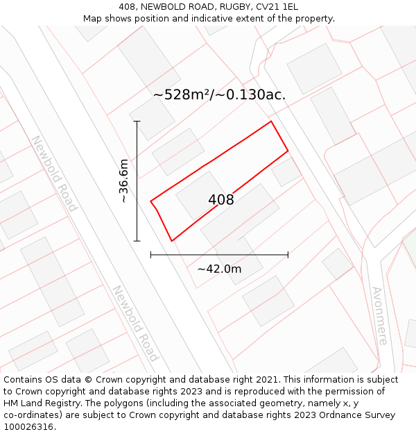 408, NEWBOLD ROAD, RUGBY, CV21 1EL: Plot and title map