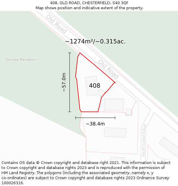 408, OLD ROAD, CHESTERFIELD, S40 3QF: Plot and title map