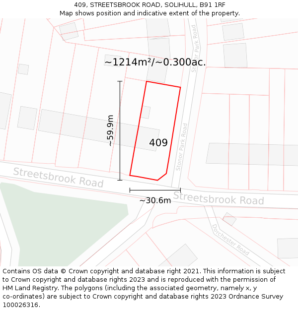 409, STREETSBROOK ROAD, SOLIHULL, B91 1RF: Plot and title map