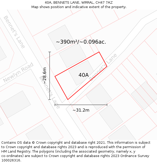 40A, BENNETS LANE, WIRRAL, CH47 7AZ: Plot and title map