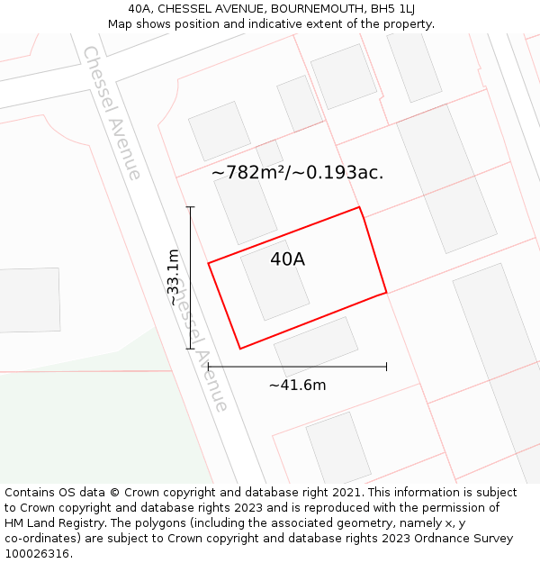 40A, CHESSEL AVENUE, BOURNEMOUTH, BH5 1LJ: Plot and title map