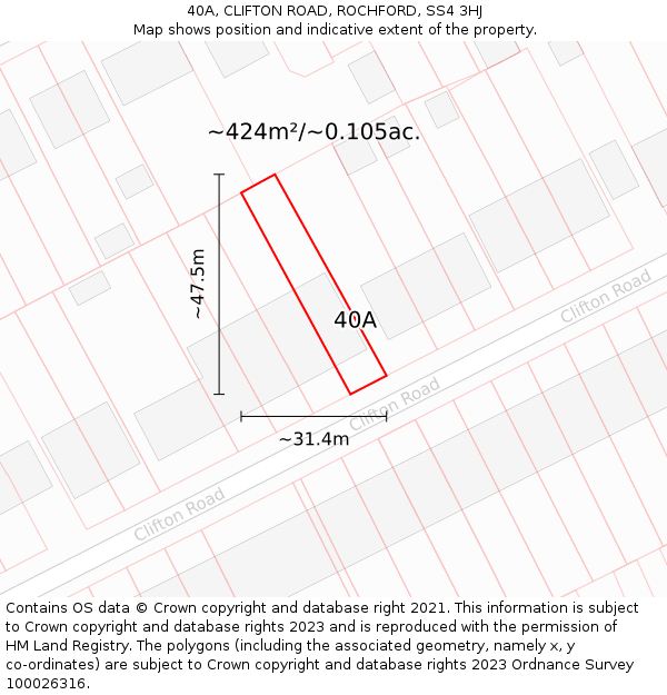 40A, CLIFTON ROAD, ROCHFORD, SS4 3HJ: Plot and title map