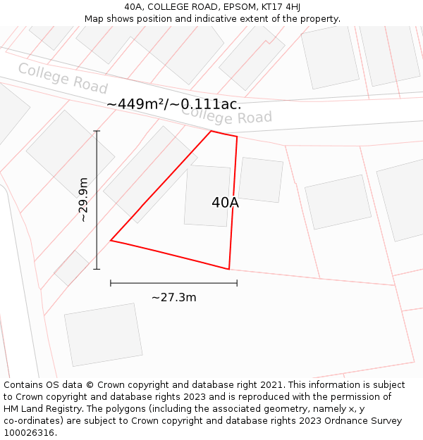 40A, COLLEGE ROAD, EPSOM, KT17 4HJ: Plot and title map