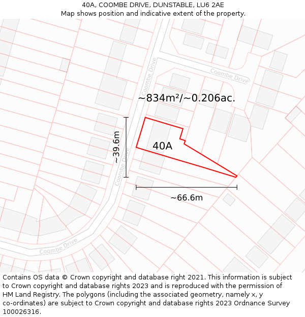 40A, COOMBE DRIVE, DUNSTABLE, LU6 2AE: Plot and title map