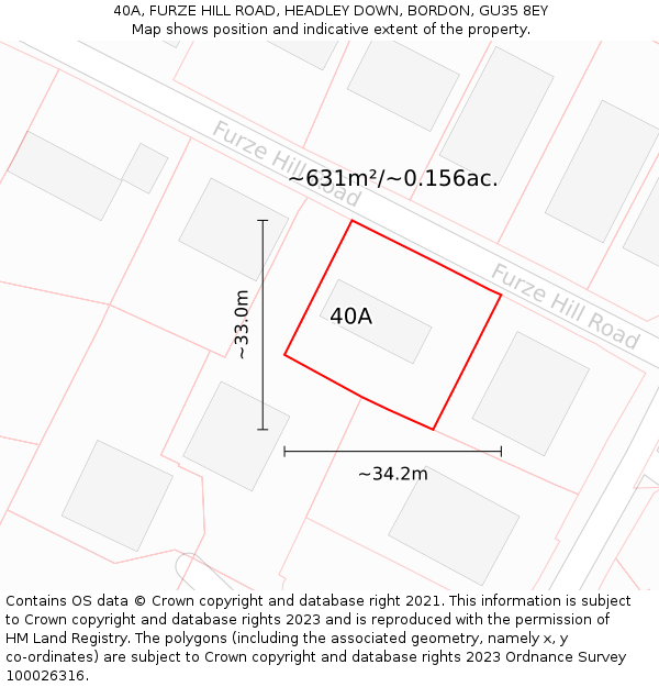 40A, FURZE HILL ROAD, HEADLEY DOWN, BORDON, GU35 8EY: Plot and title map