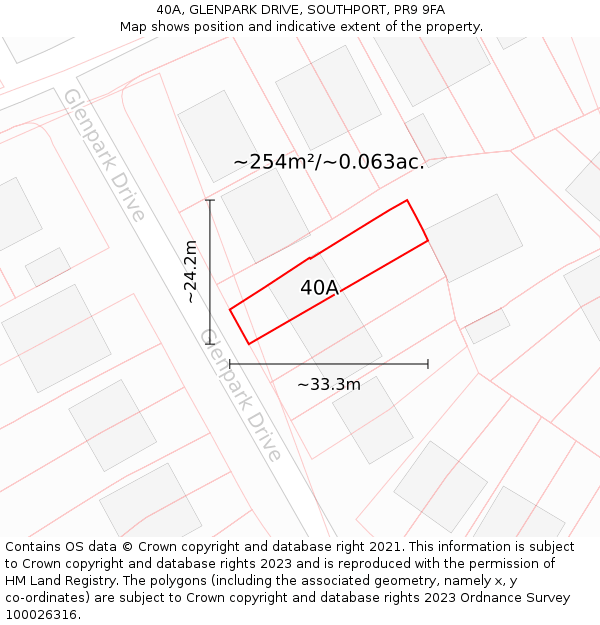 40A, GLENPARK DRIVE, SOUTHPORT, PR9 9FA: Plot and title map