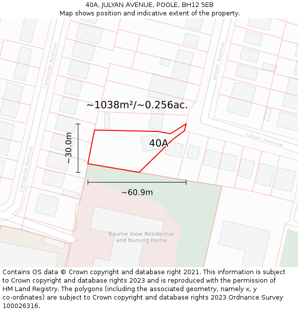 40A, JULYAN AVENUE, POOLE, BH12 5EB: Plot and title map