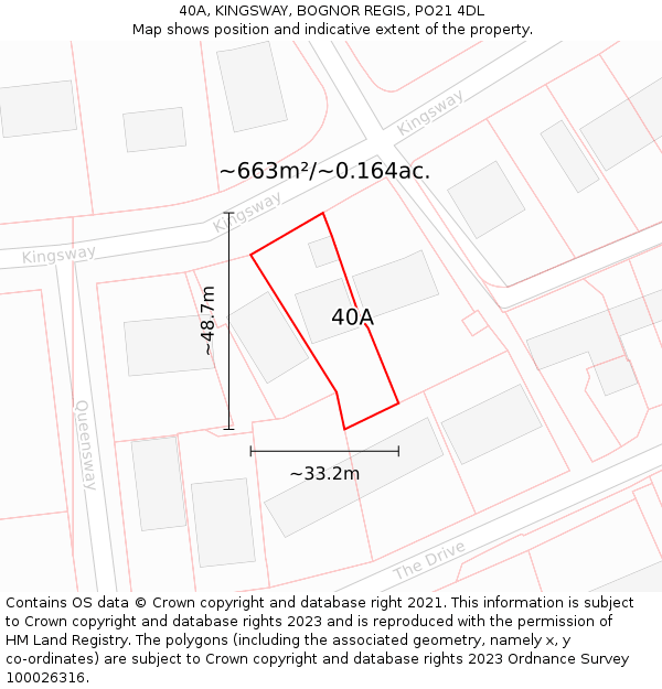 40A, KINGSWAY, BOGNOR REGIS, PO21 4DL: Plot and title map