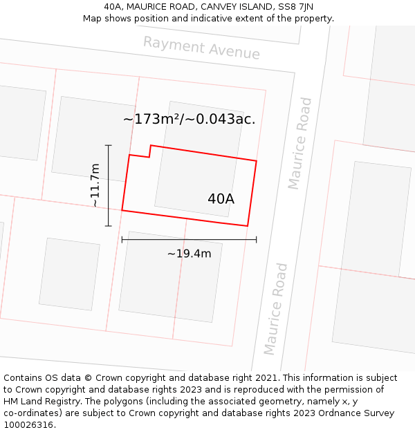 40A, MAURICE ROAD, CANVEY ISLAND, SS8 7JN: Plot and title map